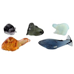 Paul Hoff para "Svenskt Glass", Cinco figuras de vidrio artístico, WWF, mediados del siglo XX