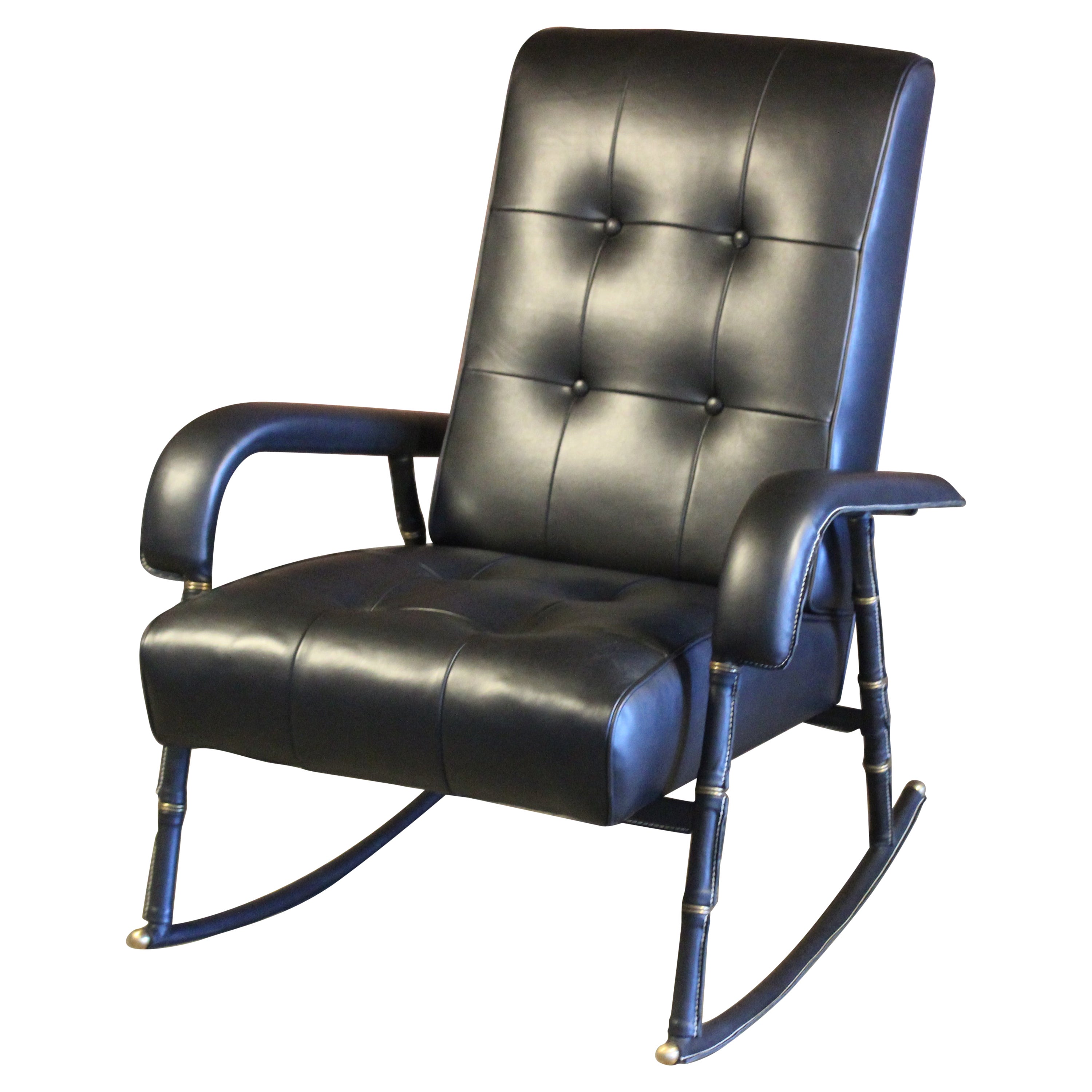 Leather Rocking Chair by Jacques Adnet, France, 1950 For Sale