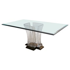 Grande table à manger en laiton Lucite et verre de Jeffery Bigelow, vers les années 1980