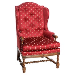 Englischer elisabethanischer Stil Barley Twist Oak Fire Side Wingback Chair 20th C.