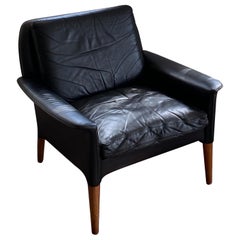 Black Leather Lounge Chair by Danish Hans Olsen, 1960s