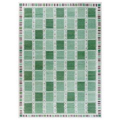 Swedish Design Green Flat Weave Wool Rug by Doris Leslie Blau