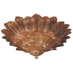 Grand plafonnier ou lustre en forme de feuille en verre de Murano avec améthyste rose