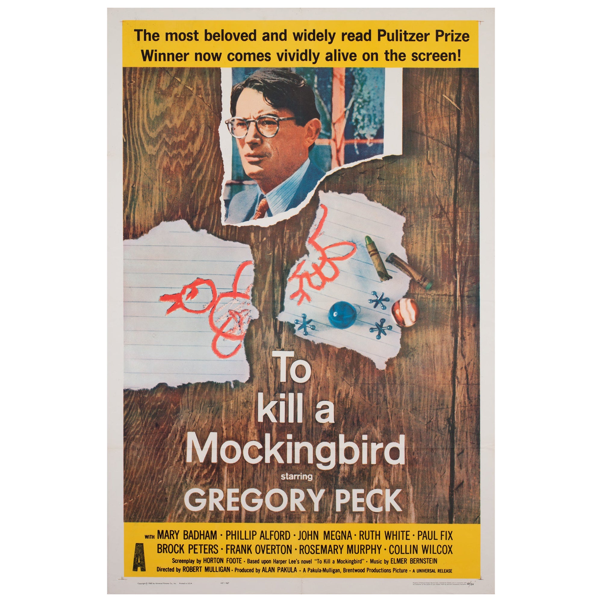 To Kill a Mockingbird US 1 Sheet Film Movie Poster, 1962, Gregory Peck For Sale