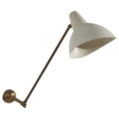 Vintage Vittorio Viganò Attributed Wall Light, Brass, White Lacquered Metal, Italy 1950s