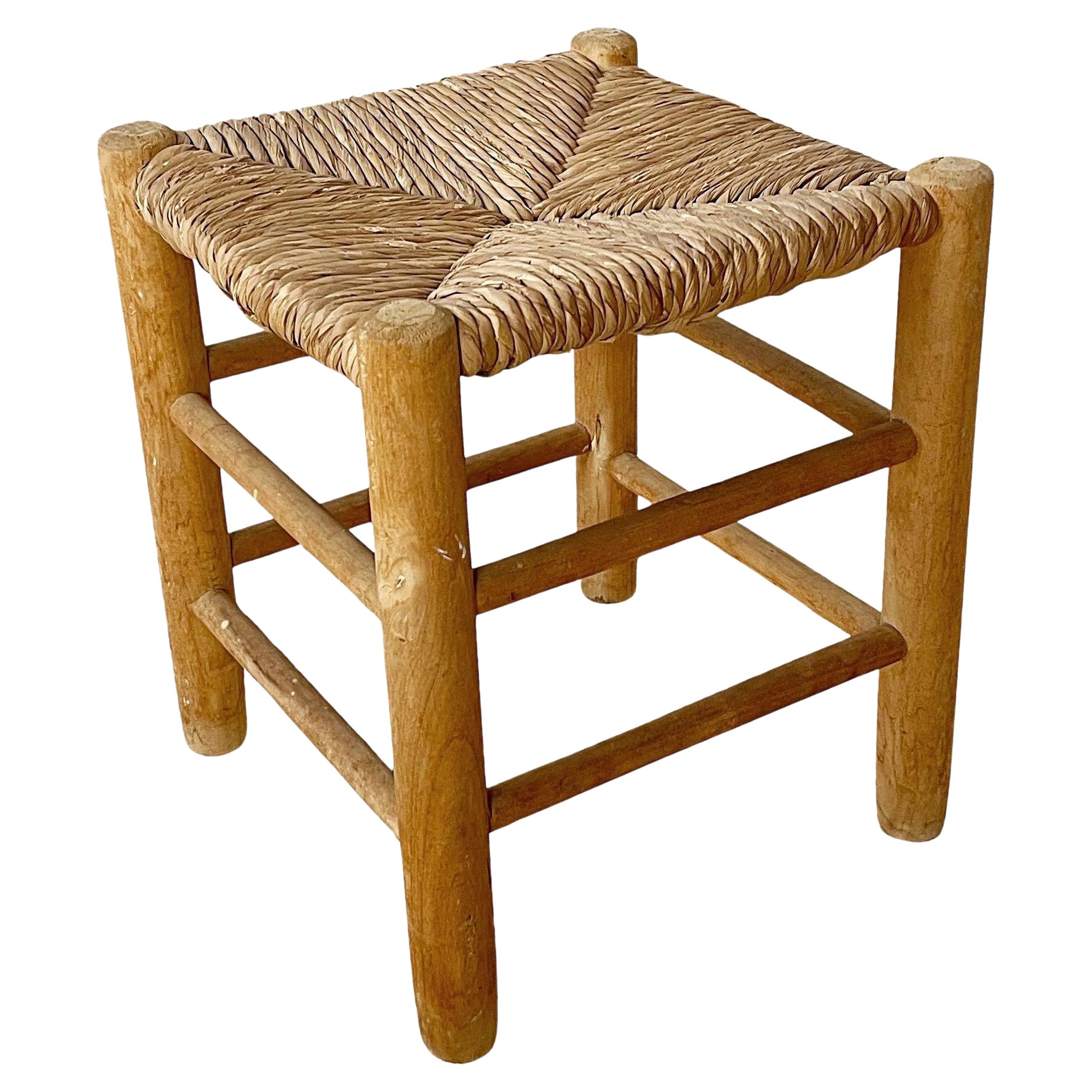 Charlotte Perriand Midcentury "Bauche" Rush Stool, Ash, 1960s, France For Sale