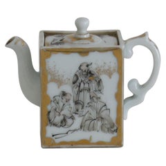 Antique Chinese Porcelain Miniature Teapot Hand Painted En Grisaille, Qing circa 1825
