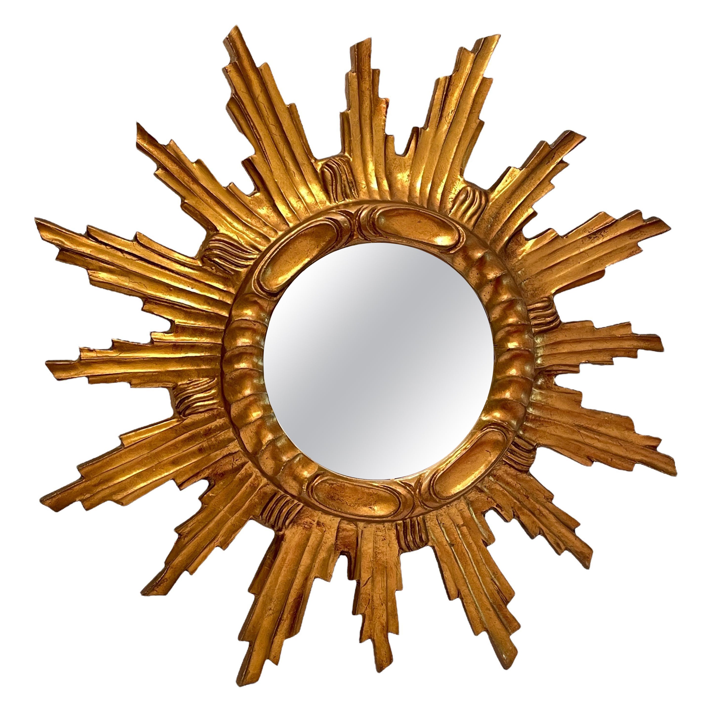 Beautiful Starburst Sunburst Mirror Gilded Composition & Wood, Italy, 1960s