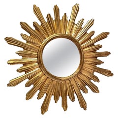 Magnifique miroir étoilé Sunburst en résine dorée, Belgique, vers les années 1960