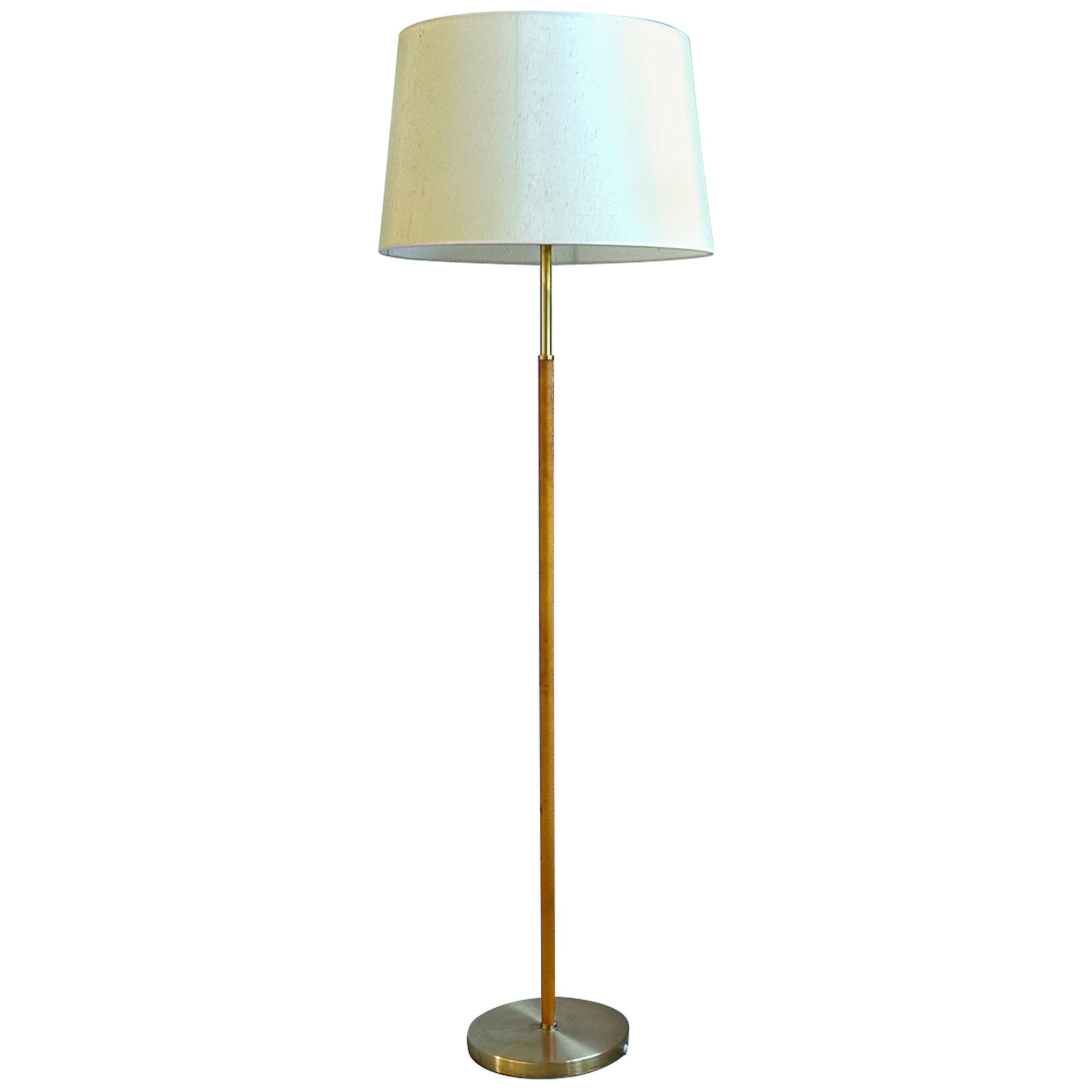 Midcentury Modern Leather Brass Floor Lamp Atelje Lyktan, Sweden For Sale