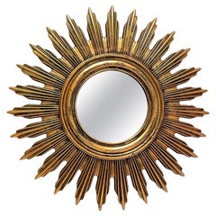 Superbe miroir étoilé Sunburst en résine dorée, Belgique, vers les années 1960