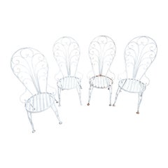 Mid-Century Set of 4 French Fan Back Style Outdoor Garden Chairs by Woodard