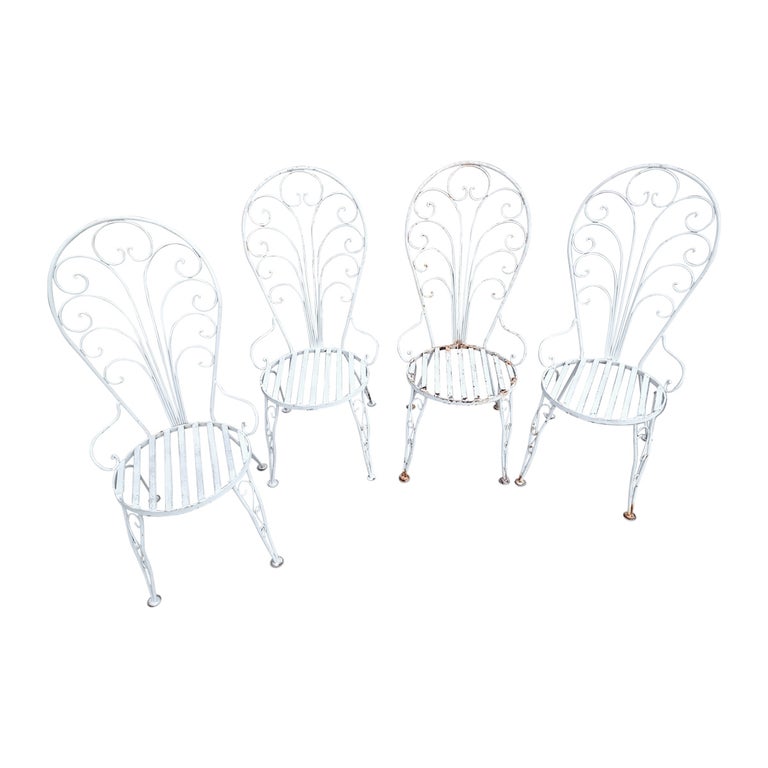 MidCentury Set of 4 French Fan Back Style Outdoor Garden Chairs by