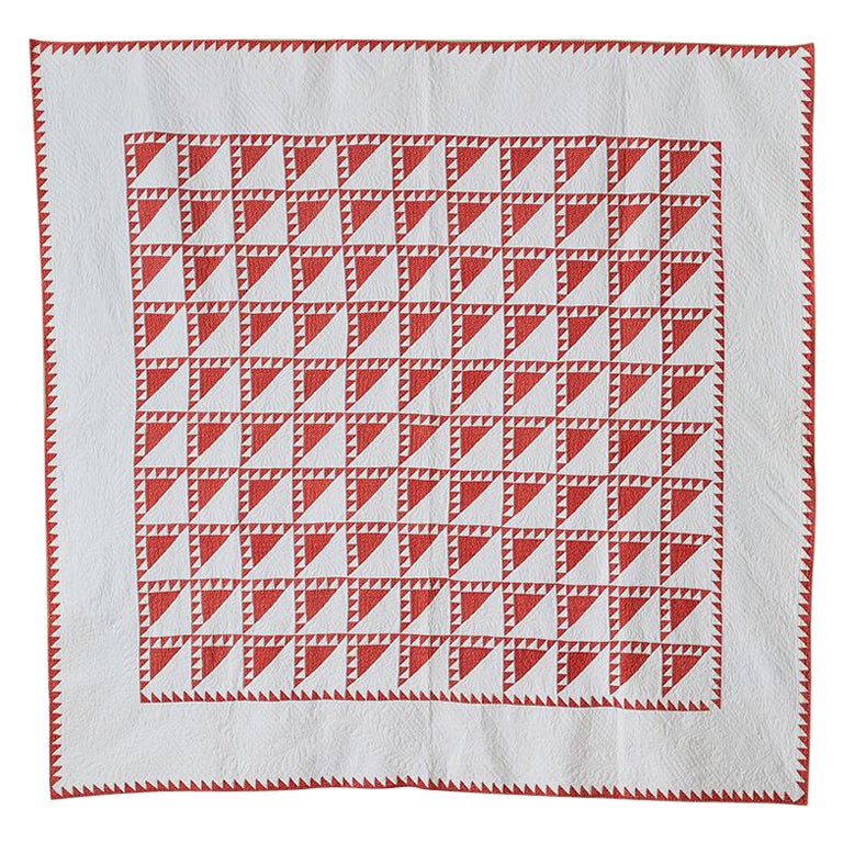 Antique Cotton White and Red "Birds in the Air" Quilt, USA, Late 19th Century