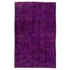 Vintage 6.4x10.3 Ft Purple Handmade Turkish Area Rug, Contemporary Living Room Carpet