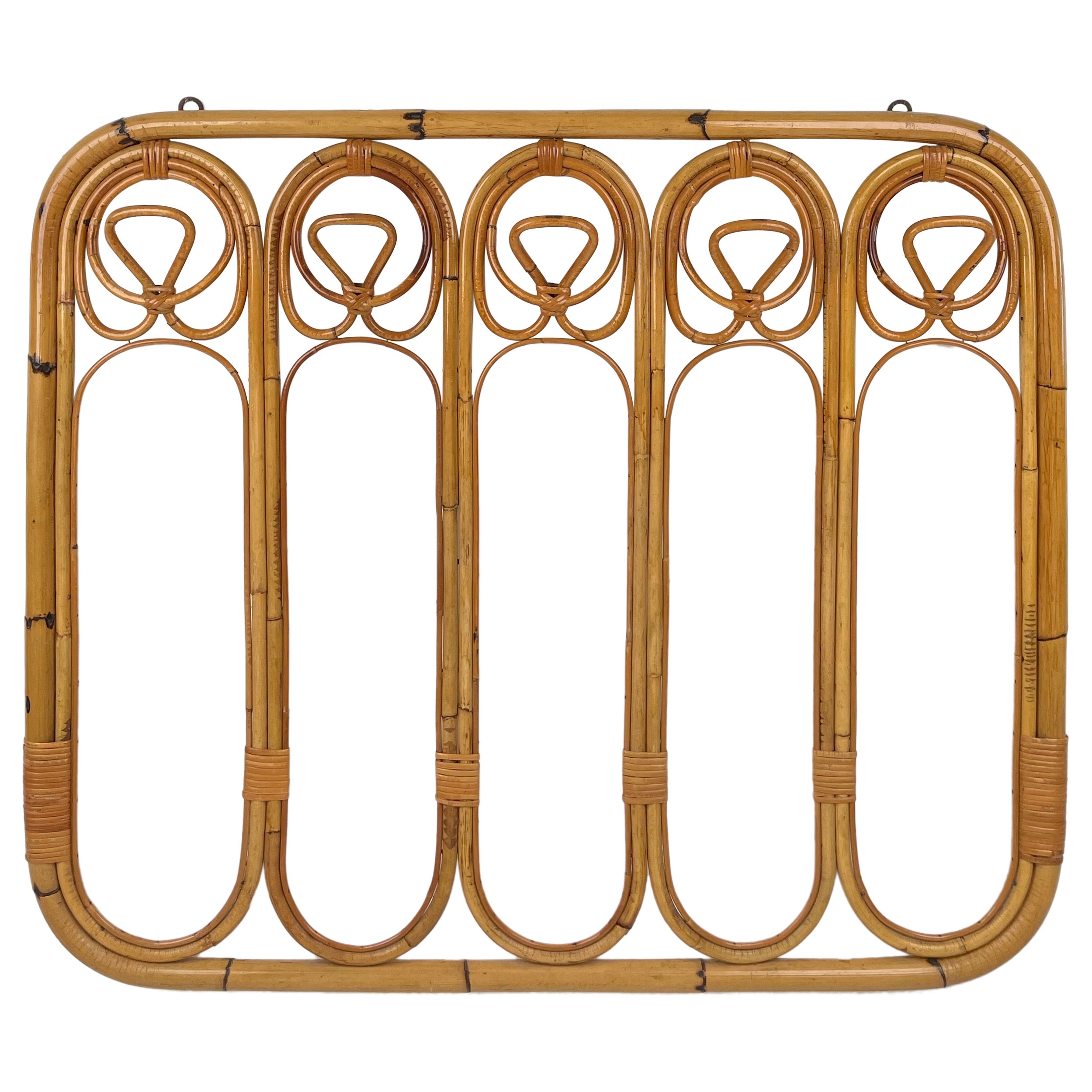 Mid-Century Bamboo and Rattan Coat Rack Stand, Italy, 1960s