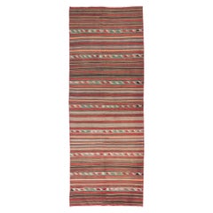 4.3x11.4 Ft Tapis Kilim Nomade coloré, 100% laine. Tapis rayé vintage