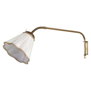 Swedish Designer, Functionalist Wall Light, Brass, Fabric, Sweden ...