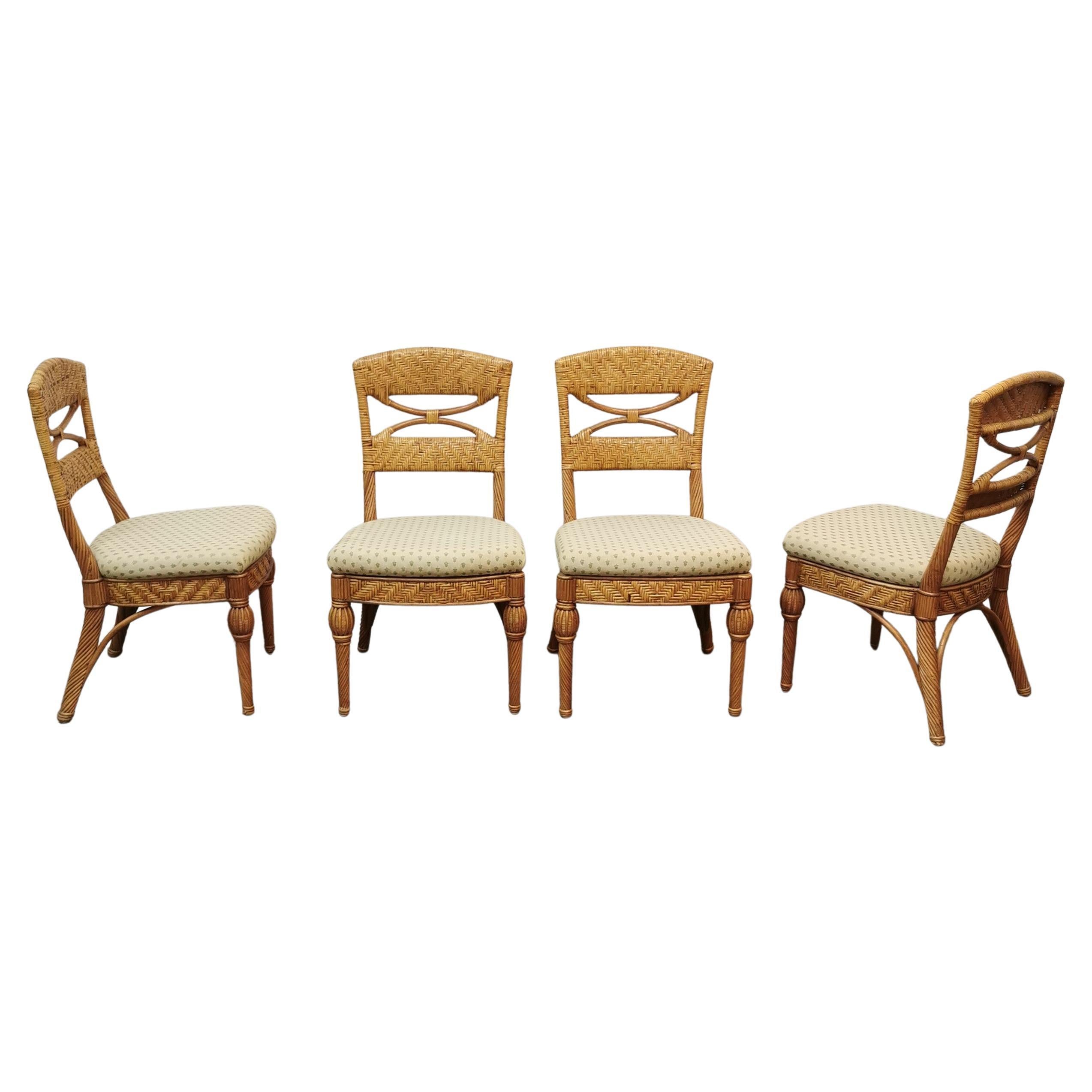 Dining Room Chairs Wicker Fabric Vivai del Sud Midcentury Italy 1980s Set of 4 For Sale