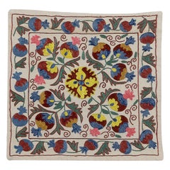 18"x19'' Decorative Uzbek Suzani Pillow Case Embroidered Cotton, Cushion Cover