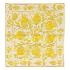 17x17 Zoll dekorative Seiden-Handstickerei Suzani-Kissenbezug Elfenbein & Gelb