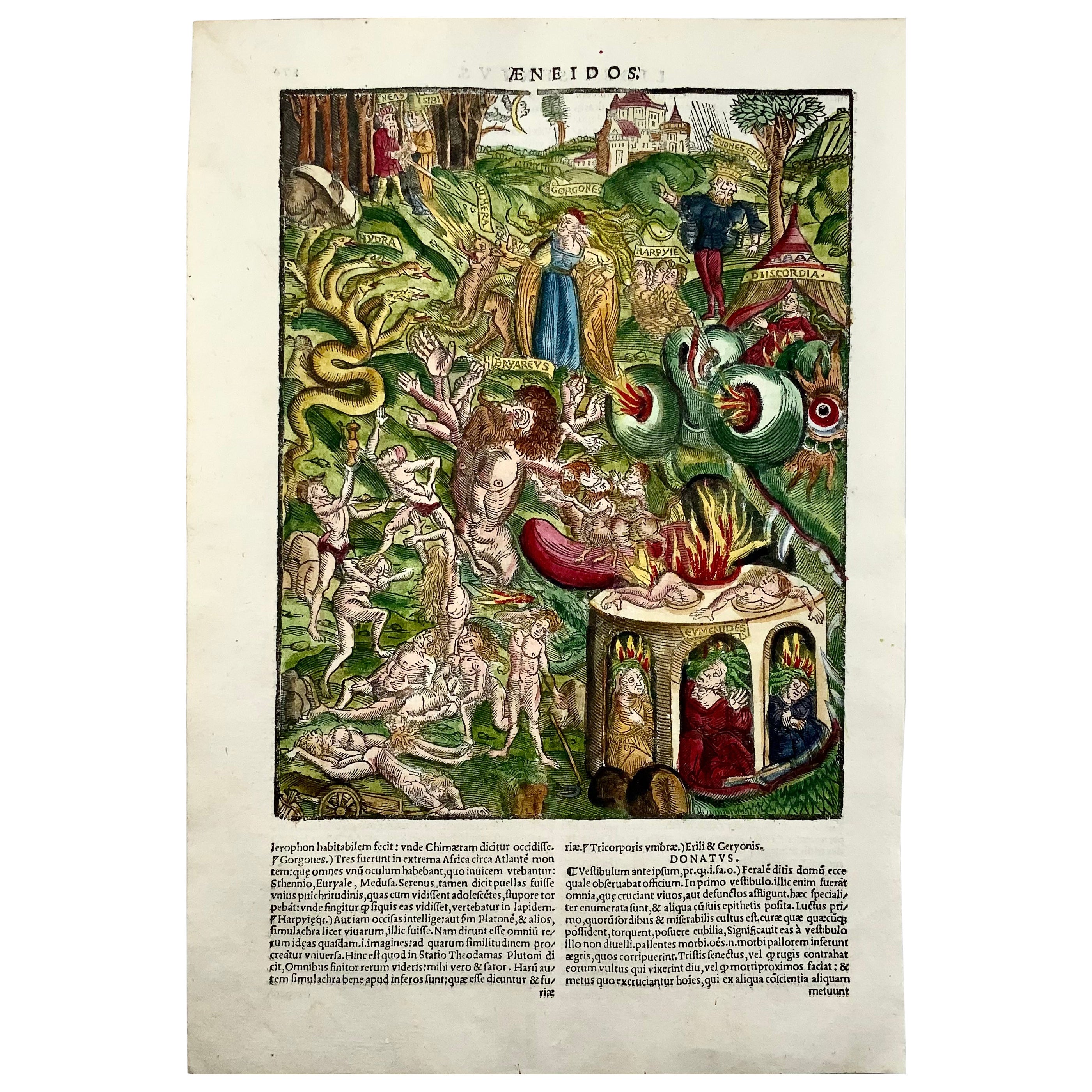 1517 the Underworld, Folio Gruninger Woodcut Leaf, Virgil's Aeneid, Hand  Colour at 1stDibs