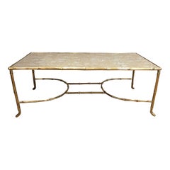 Rare Large Faux-Bamboo Bronze Coffee Table by Maison Baguès