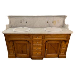 Antique 19th Century French Pine Vanity with Double Sinks