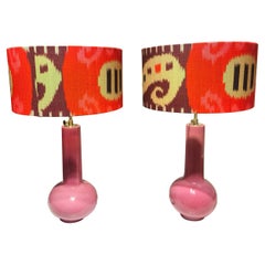Antique Early 20th Century Chinoiserie Pair Table Lamps Pottery Pink