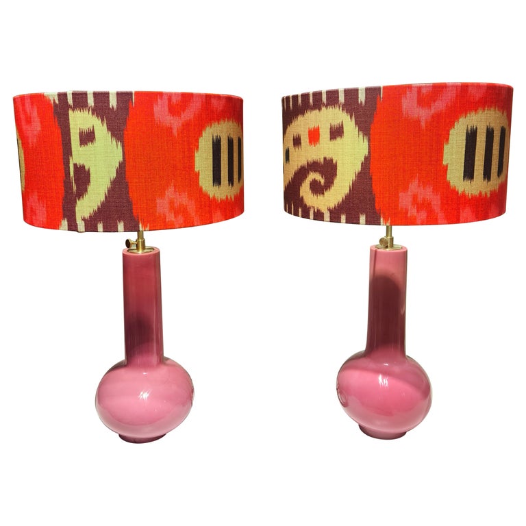Early 20th Century Chinoiserie Pair Table Lamps Pottery Pink For Sale