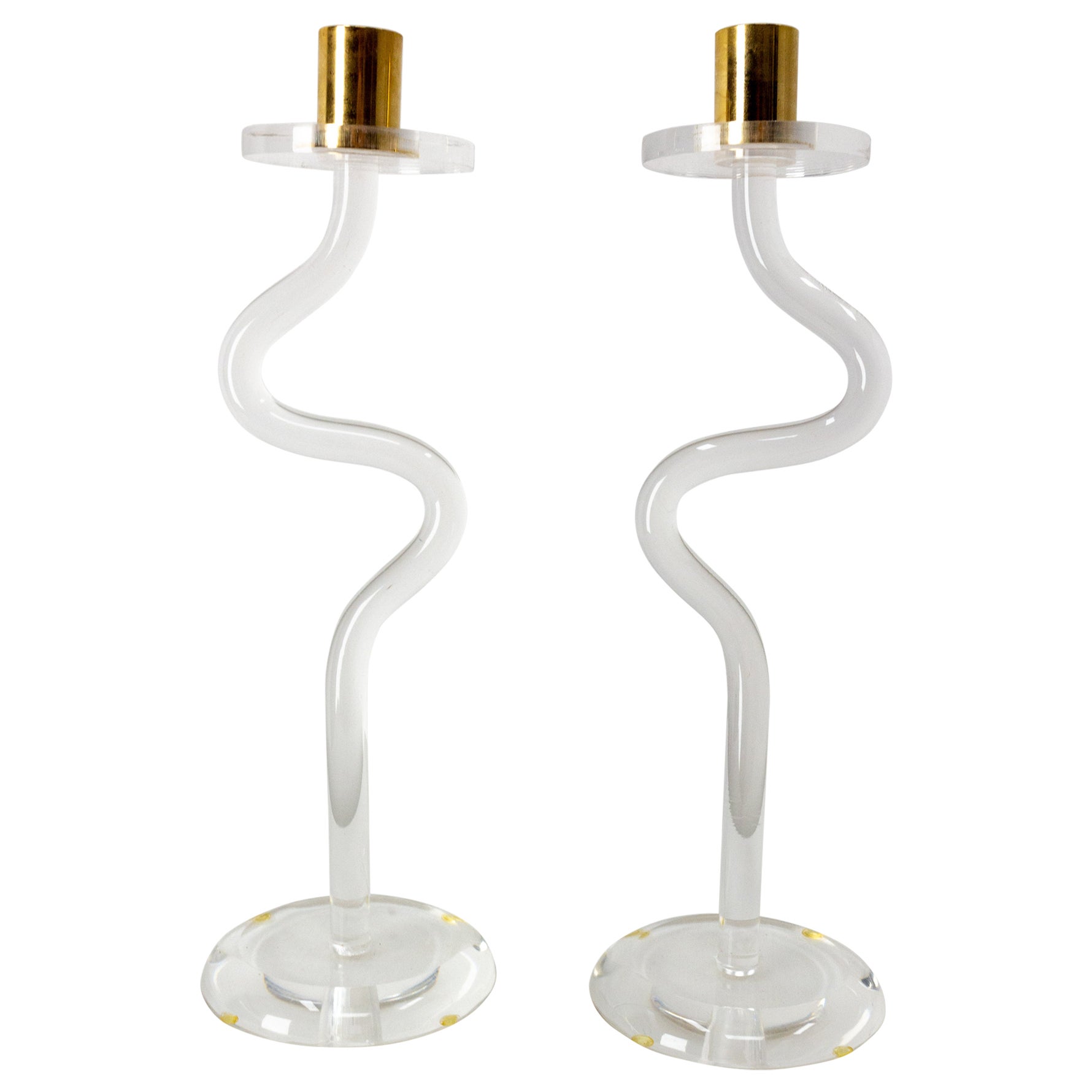 Pair of Candlesticks Polycarbonate Brass Candleholder, French, circa 1980