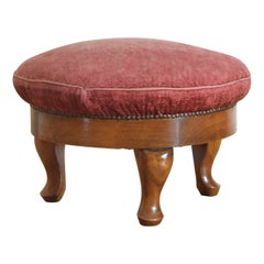 Mid 18th Century Velvet Upholstered Walnut Footstool or Pouf