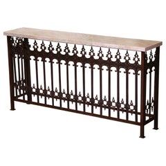19th Century French Gothic Marble Top Wrought Iron Console Table