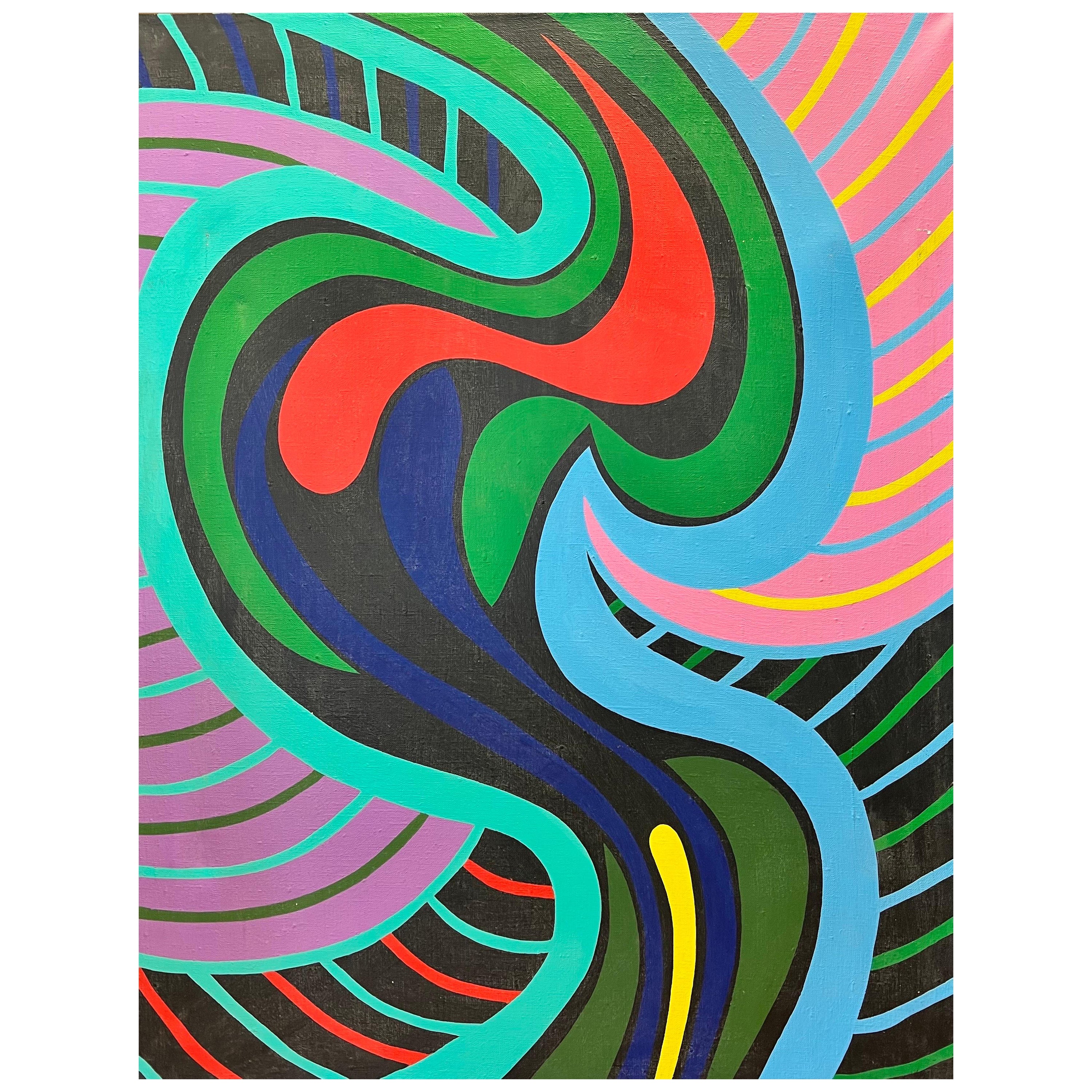 Peinture abstraite colorée sur toile originale et emblématique d'Achillo Sullo
