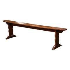 19th Century French Provincial Carved Cherry Bench on Pedestal Bases