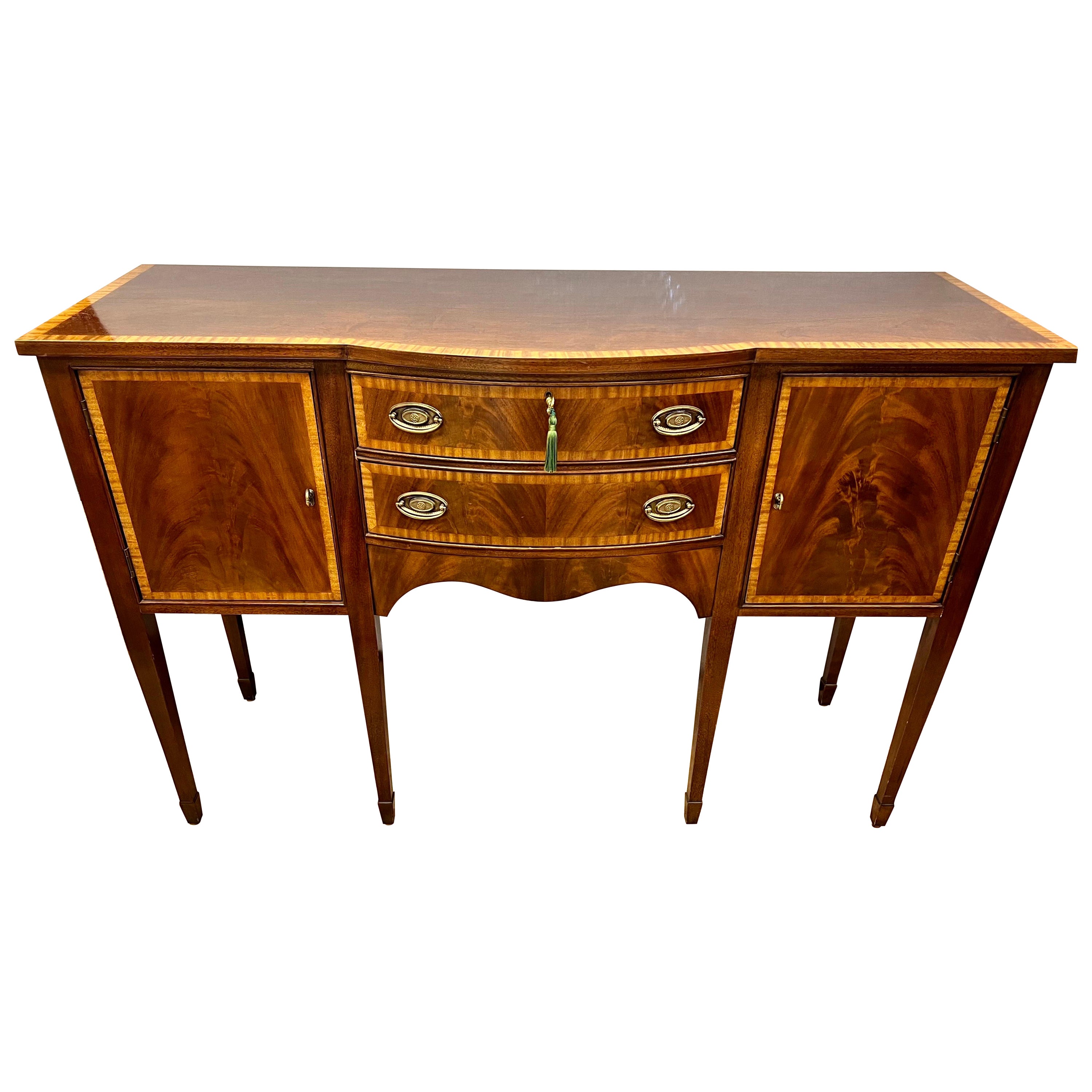 Late 20th Century Mahogany Inlay Ethan Allen Server Buffet Cabinet Sideboard Bar