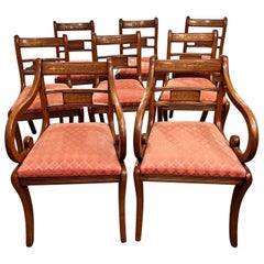 Late 20th C English Regency Style Yew Dining Chairs by Bevan Funnell, 8 in Set
