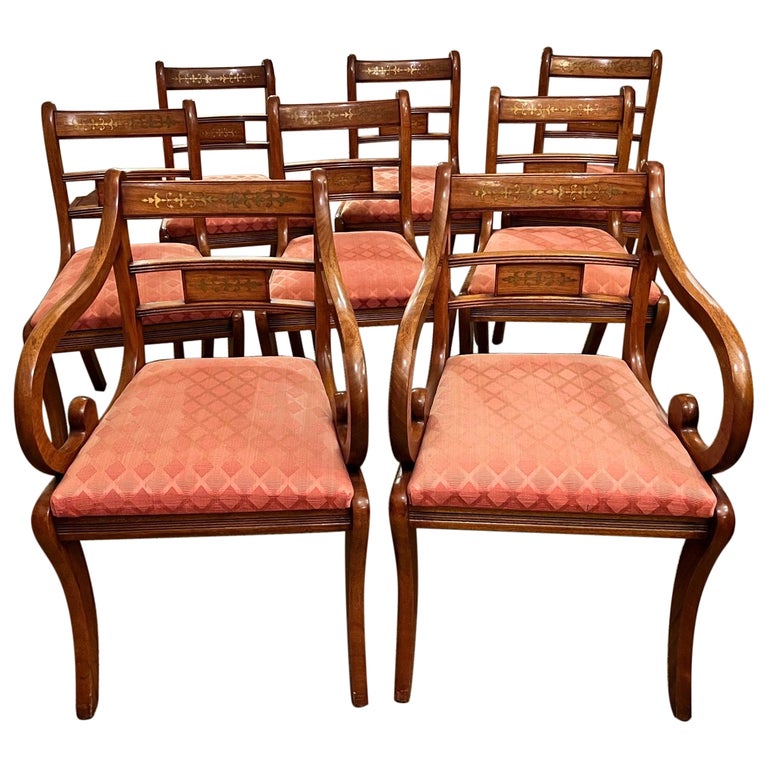 Late 20th C English Regency Style Yew Dining Chairs by Bevan Funnell, 8