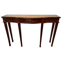 Maitland Smith Carved Mahogany Leather Top Console Table