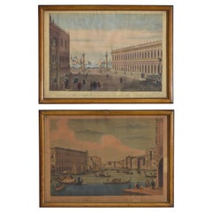 Paire de gravures néoclassiques italiennes colorées à la main, Venezia, publiées à Londres, 1818