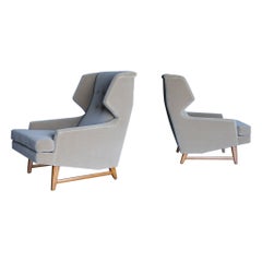 American Design Modernist Wingback Lounge Chairs in Mohair, circa 1955