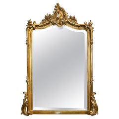 Antique French Louis XV Carved Wood & Gold-Leaf Beveled Mirror, Circa 1880