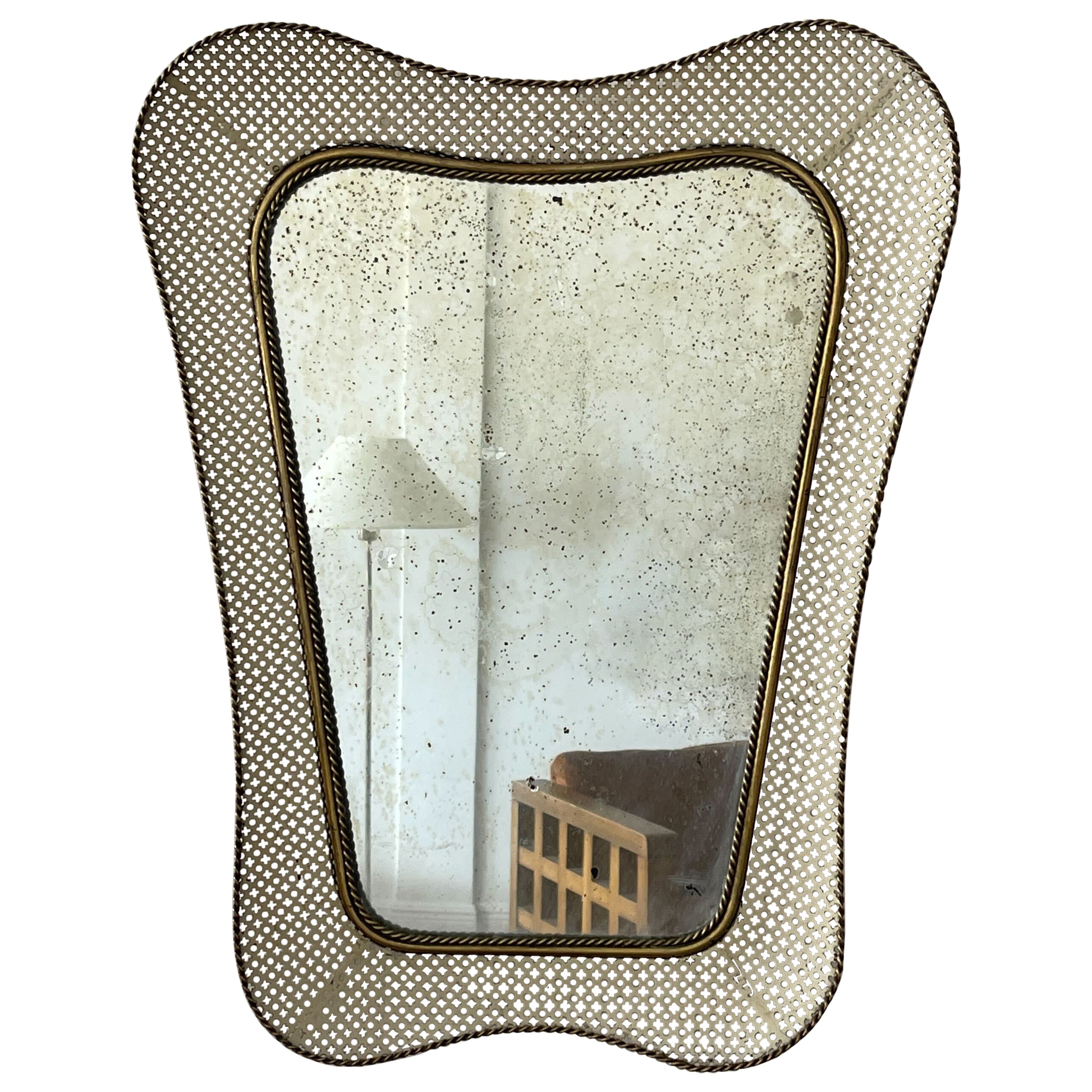 Italian Designer, Wall Mirror, Brass, Metal, Mirror Glass, Italy, C