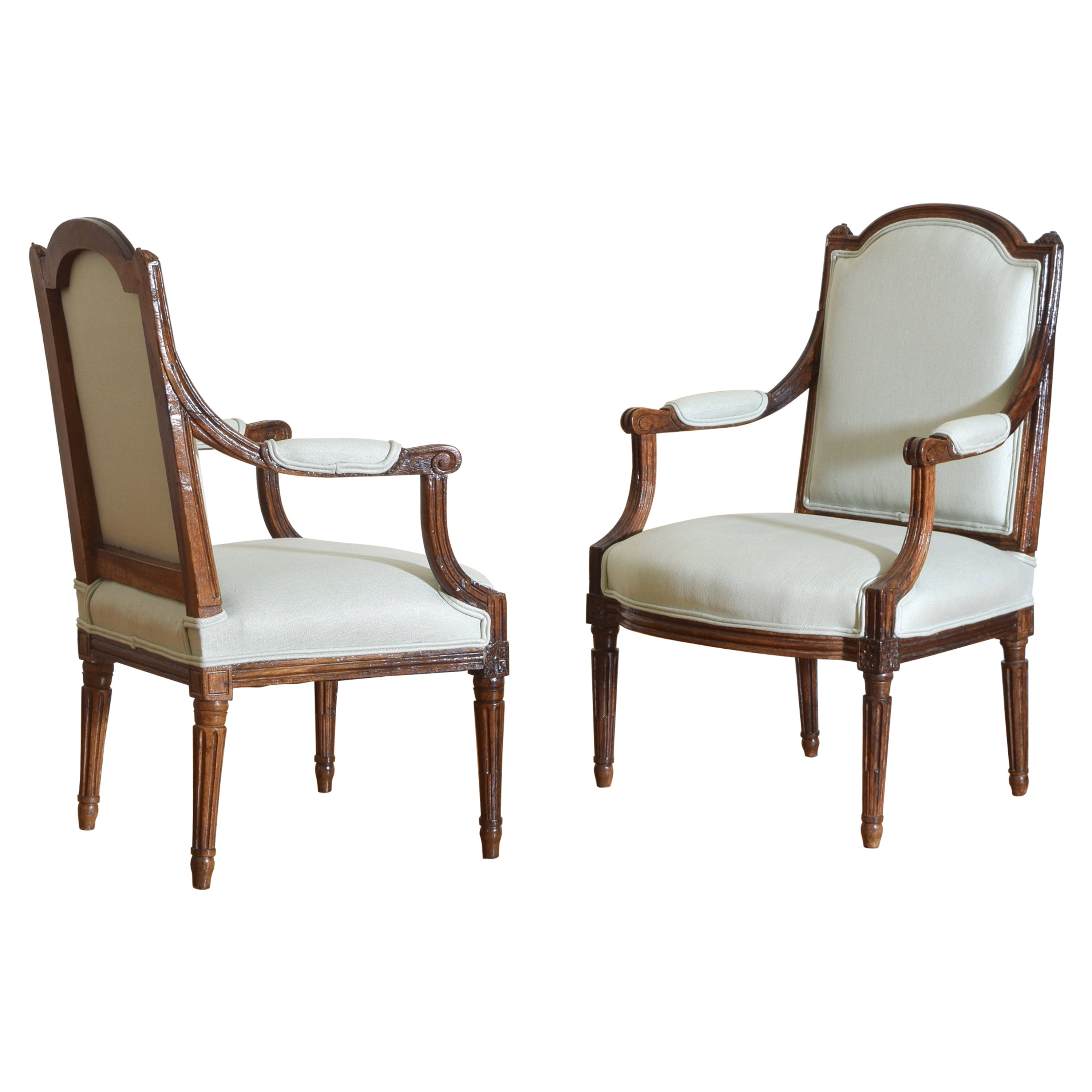 Pair French Louis XVI Period Walnut and Upholstered Fauteuils, Late 18th  Century at 1stDibs