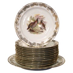 Vintage  French Limoges Porcelain Service with Bird Motifs Signed Benoit - Set of 13