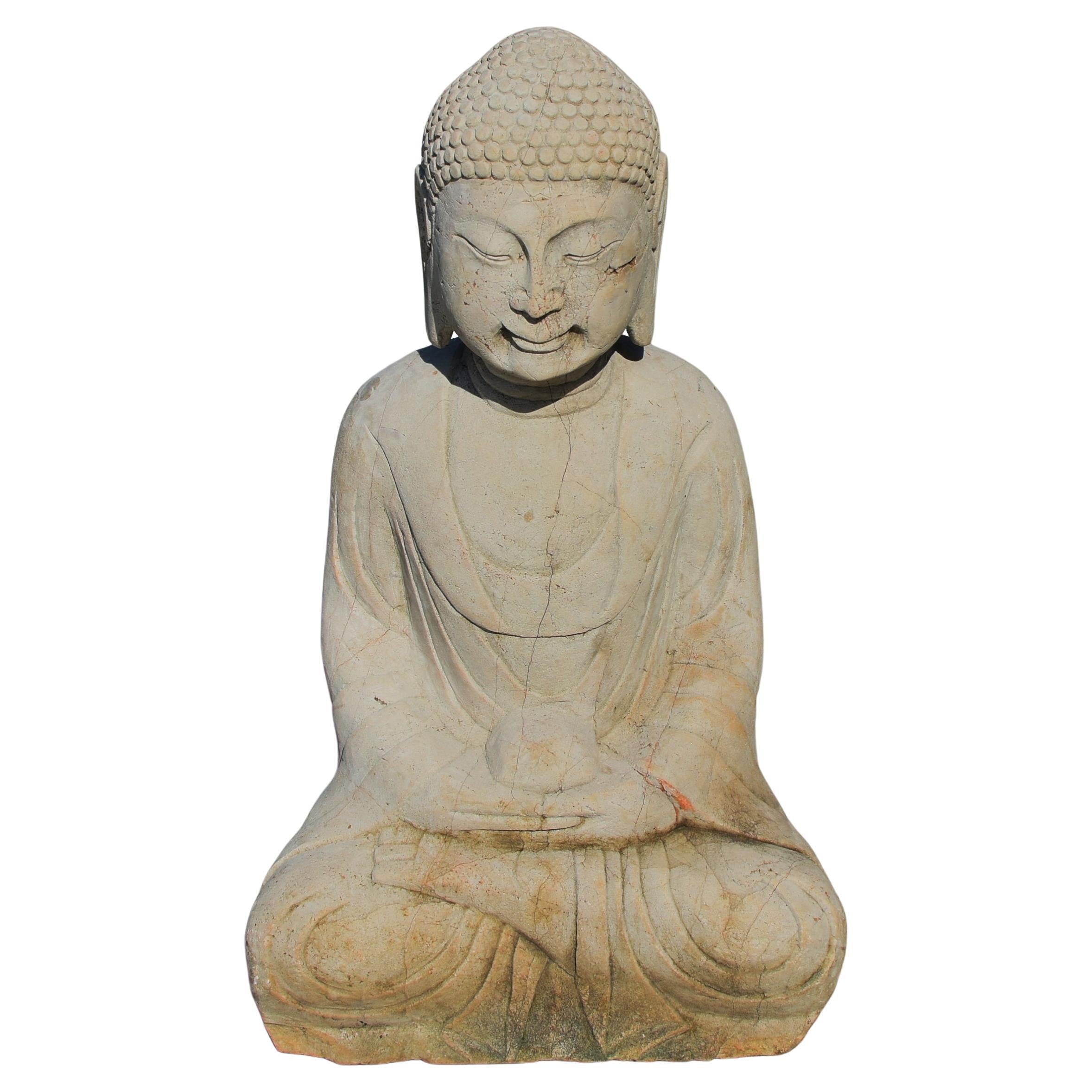 Antique Stone Amitabha Buddha Statue
