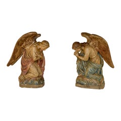 Antique Pair of Daprato Studios Kneeling Angel Statues, c. 1910