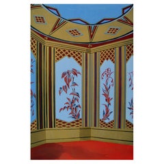 Vintage 1929 Art Deco Interior Blue Gold Burgundy Pochoir Print