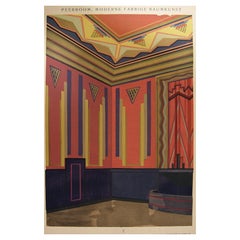 Antique 1929 Art Deco Interior Salmon Purple Pochoir Print
