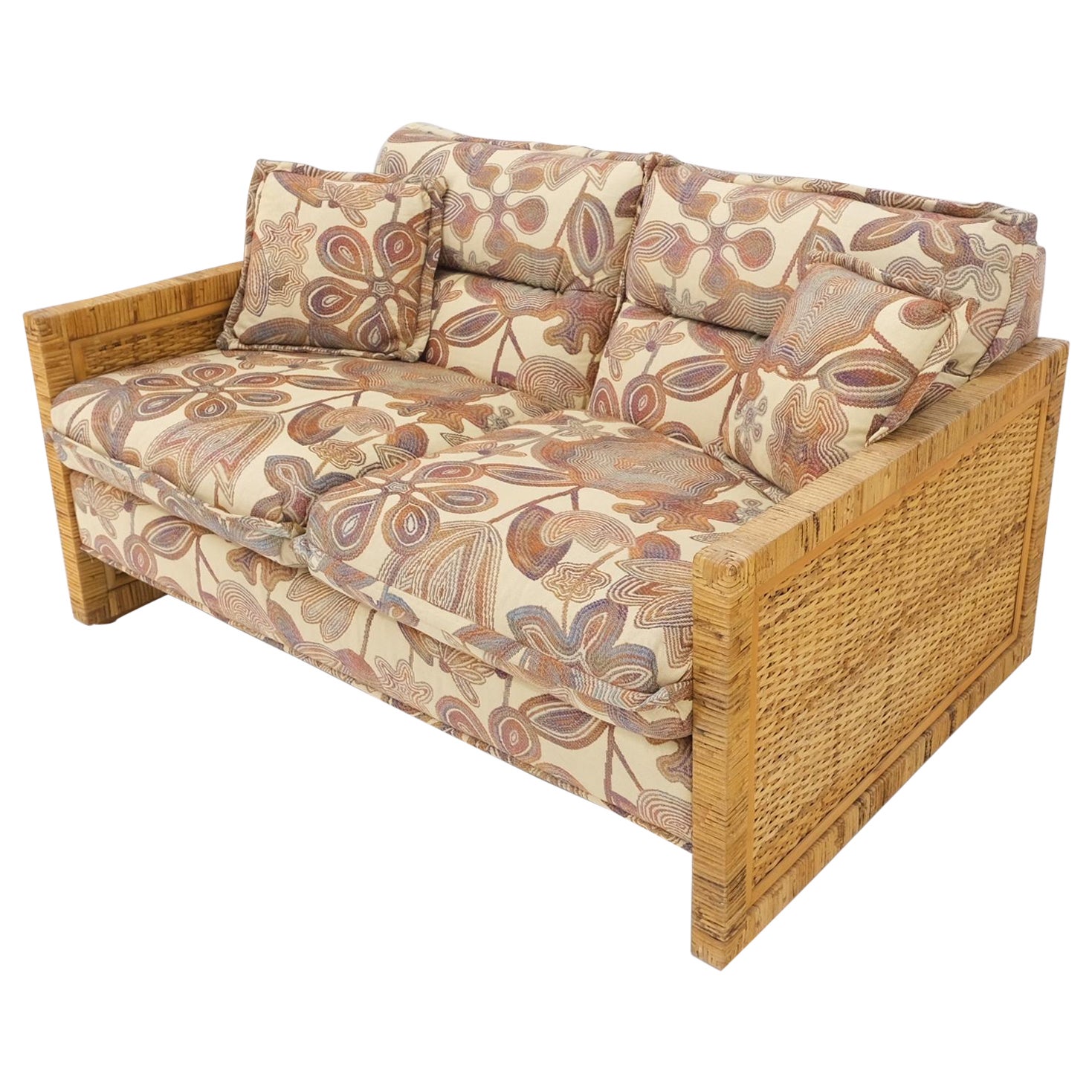 Settee de canapé en forme de boîte en rotin et bambou, de style moderne du milieu du siècle dernier, Mint!